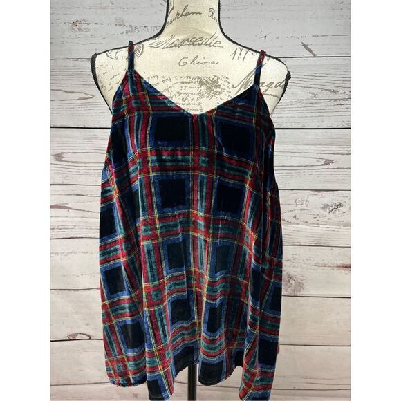 Torrid Women's Plus Size 00 Plaid Velvet Swing Cami‎ Top Sleeveless - Picture 1 of 4